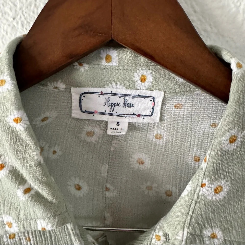 Daisy Floral Mint Gauzy Roll Tab Lightweight Small Hippie Rose Size Small - Picture 4 of 14